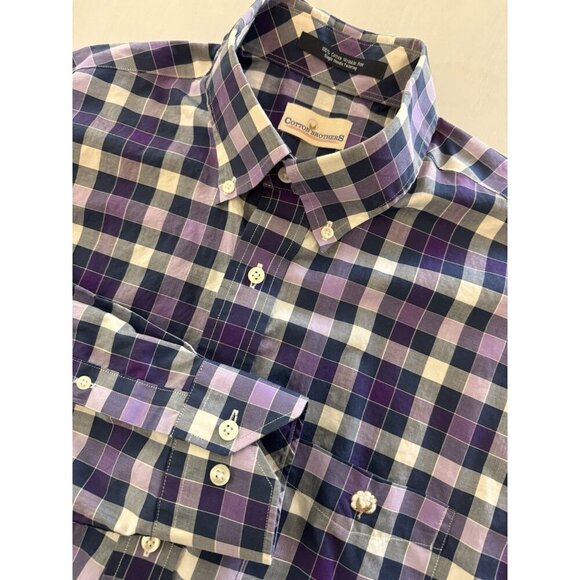 “Cotton Brothers” Plaid Shirt Mens Large Casual Button Down Long Sleeve Purple - Picture 1 of 16